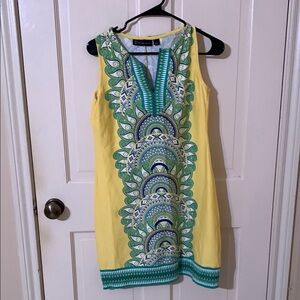 New York & Company Yellow and Green Sheath Mini Dress